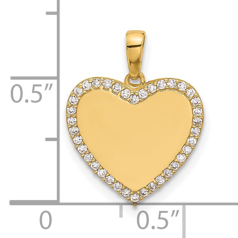 14K Yellow Gold and Cubic Zirconia Engravable Heart Pendant, 18.5mm Length, 14.5mm Width – Polished Finish – Gift Box Included