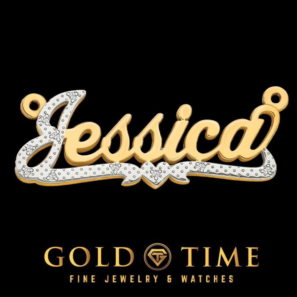 Custom Gold Name Necklace – 10K or 14K Two-Tone Gold Nameplate Pendant with Diamonds, Personalized Jewelry Gift