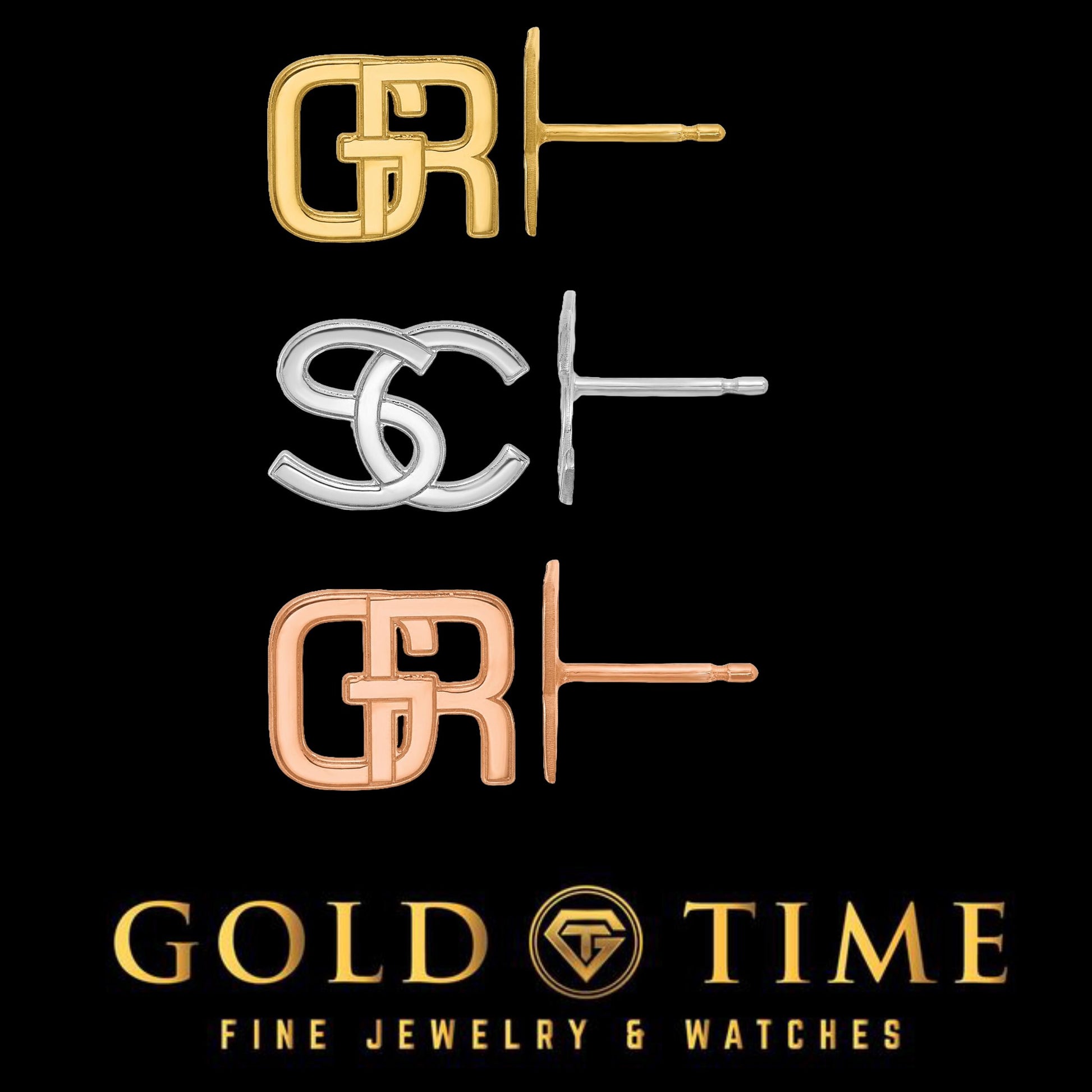 Personalized Interlocking Initial Earrings - Custom Monogram Jewelry - Sterling Silver, 10K & 14K Gold - Yellow, White, or Rose