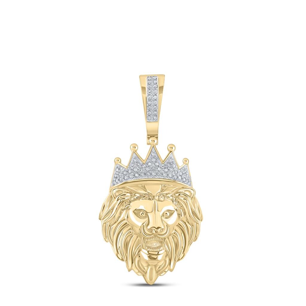 10K Yellow Gold Diamond Lion Pendant – King of the Jungle, 1/6 CTW Diamonds, Prong-Set, Animal Jewelry - Symbol of Strength and Courage