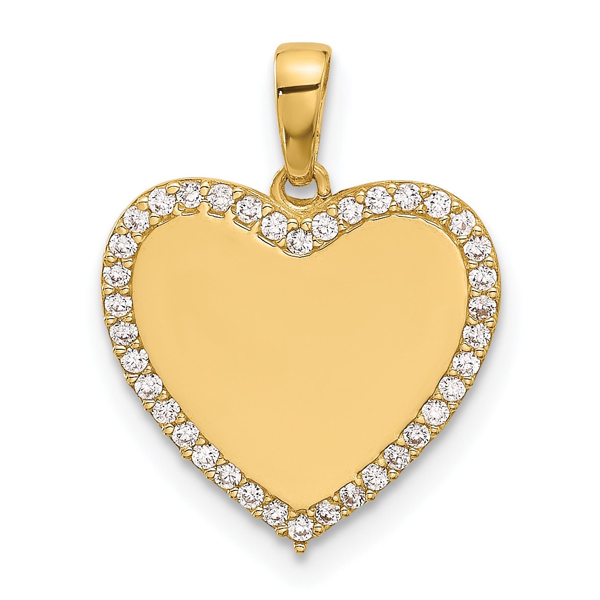 14K Yellow Gold and Cubic Zirconia Engravable Heart Pendant, 18.5mm Length, 14.5mm Width – Polished Finish – Gift Box Included