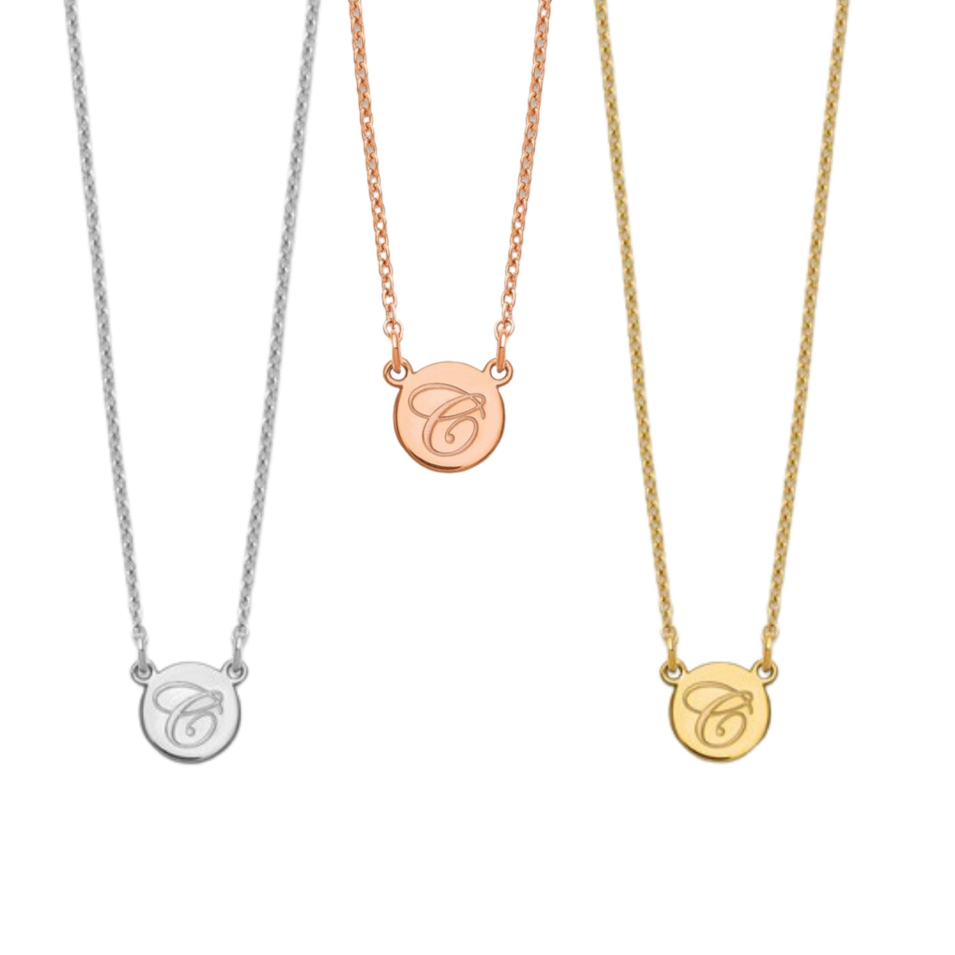 Custom Handmade Dainty Minimalist Initial Circle Script Letter Necklace - 16, 18 or 20 IN - Sterling Silver, 10K, 14K - Yellow, White, Rose