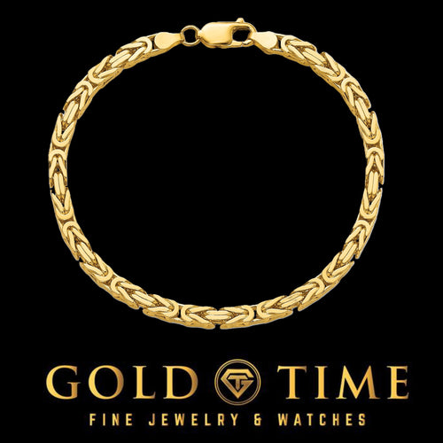 10K Yellow Gold Byzantine Chain Bracelet for Men and Women - 7- or 8-Inches Length -  Polished Solid Gold with Lobster Clasp