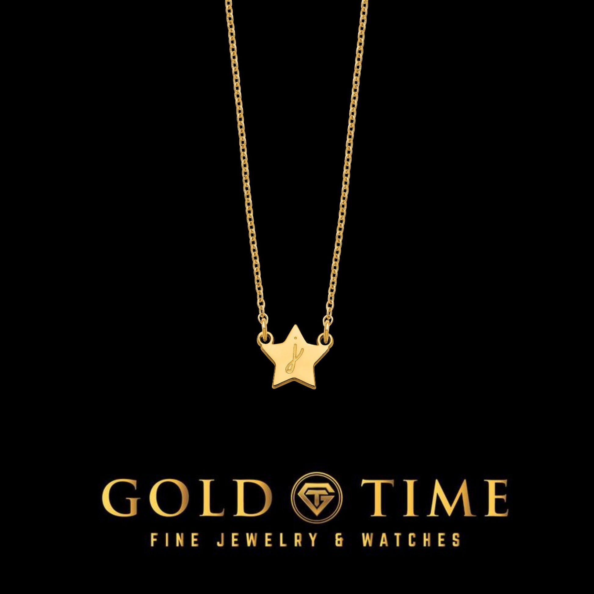 Star Script Initial Pendant Necklace Dainty Minimalist - 18 Inches- Sterling Silver, 10K, 14K Gold - Yellow, White, Rose