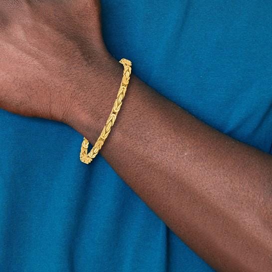 10K Yellow Gold Byzantine Chain Bracelet for Men and Women - 7- or 8-Inches Length -  Polished Solid Gold with Lobster Clasp