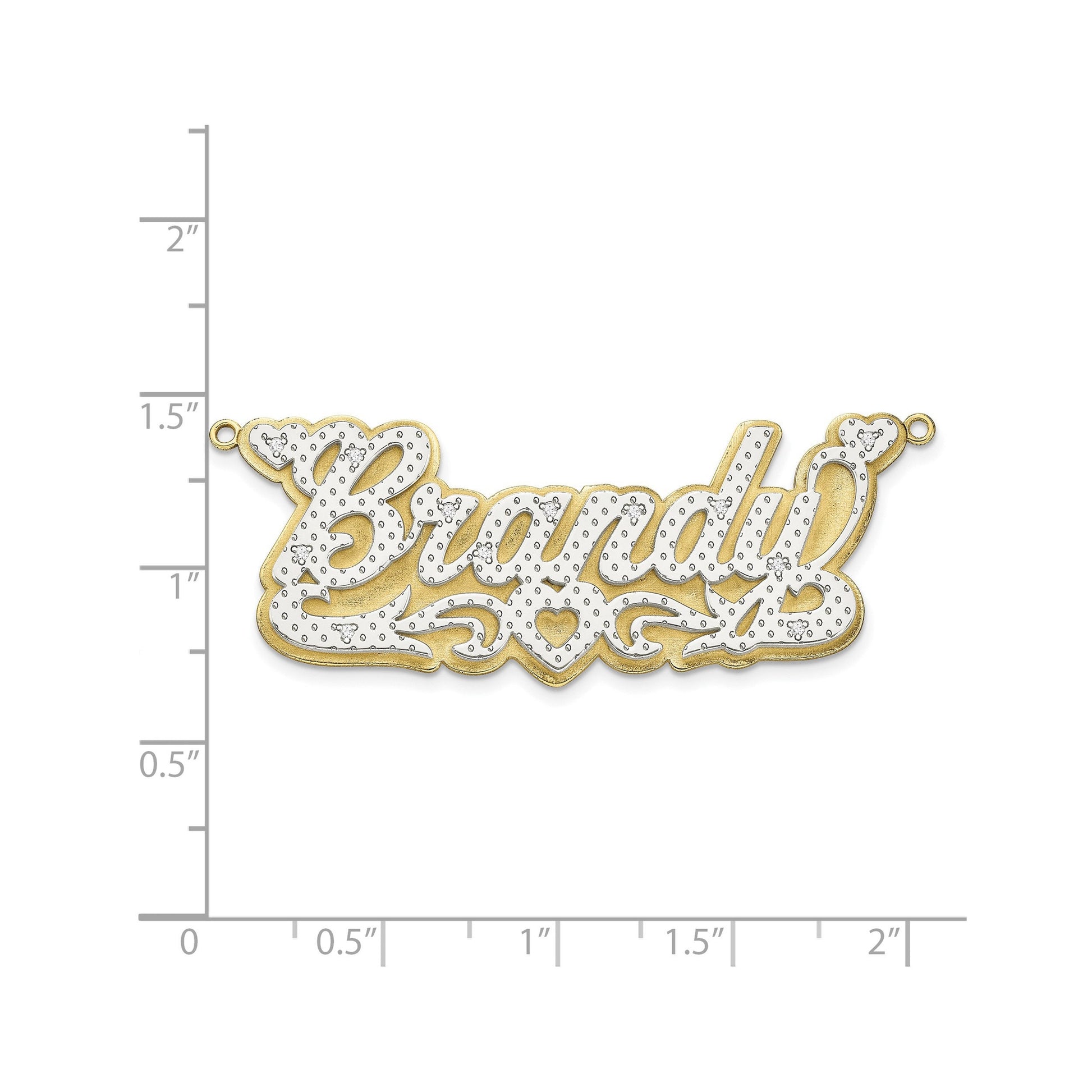 Custom 3D Name Plate Necklace in 10k or 14k Gold with Diamonds, Two-Tone Gold, Heart Design – Includes Gift Box – Made to Order