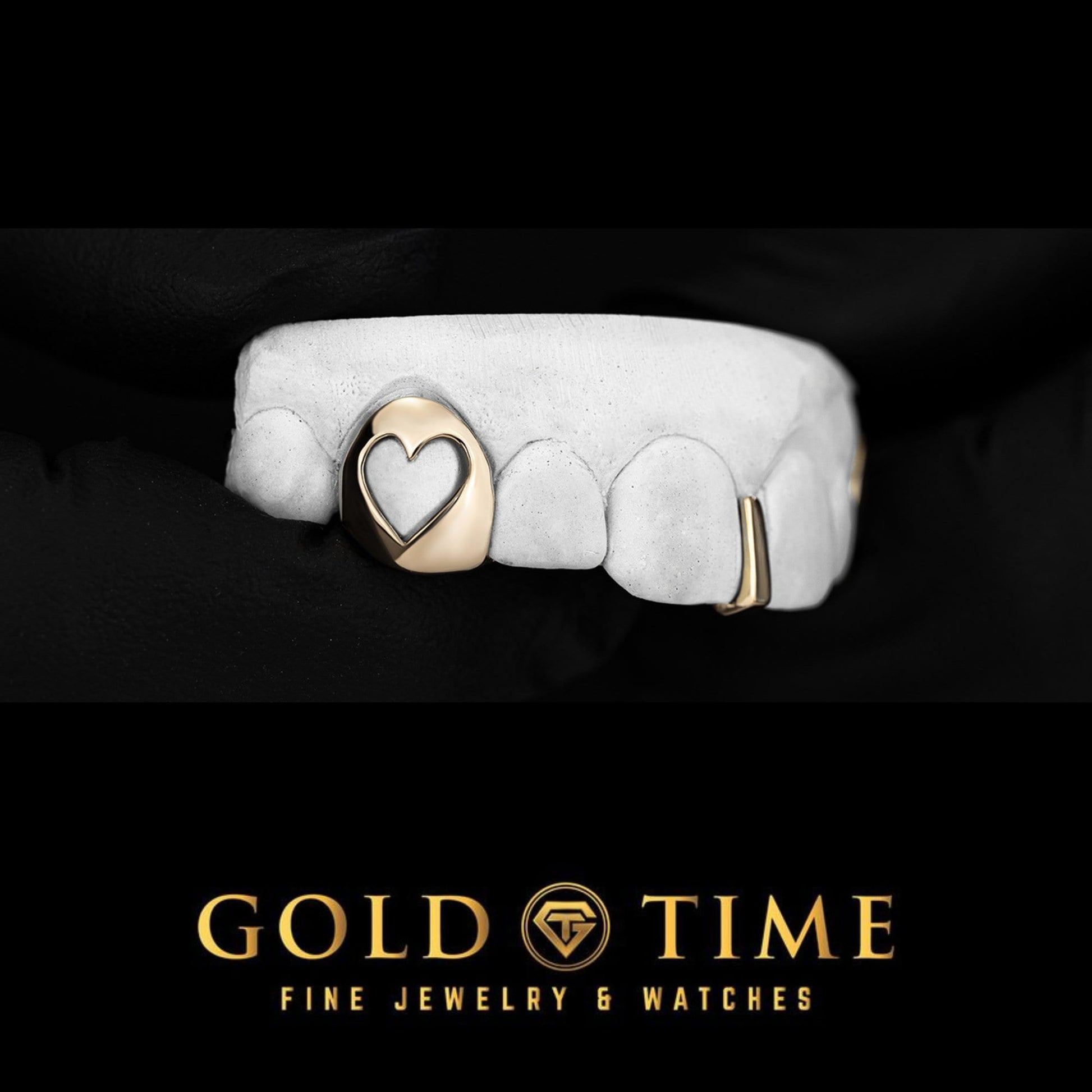 Custom Gold Grillz – Heart Cut Out Canines & Gap Bar - 10K, 14K, or Silver - Handmade Luxury Dental Grills - Yellow, White, or Rose Gold