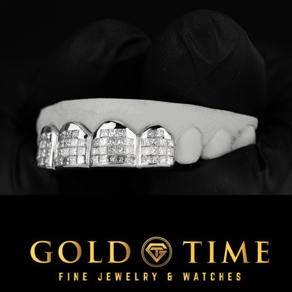 Custom Invisible Set Grillz - Handmade Diamond-Cut CZ Grillz - Available in 10K, 14K Gold, Silver & Rose Gold - Custom Fit Dental Jewelry