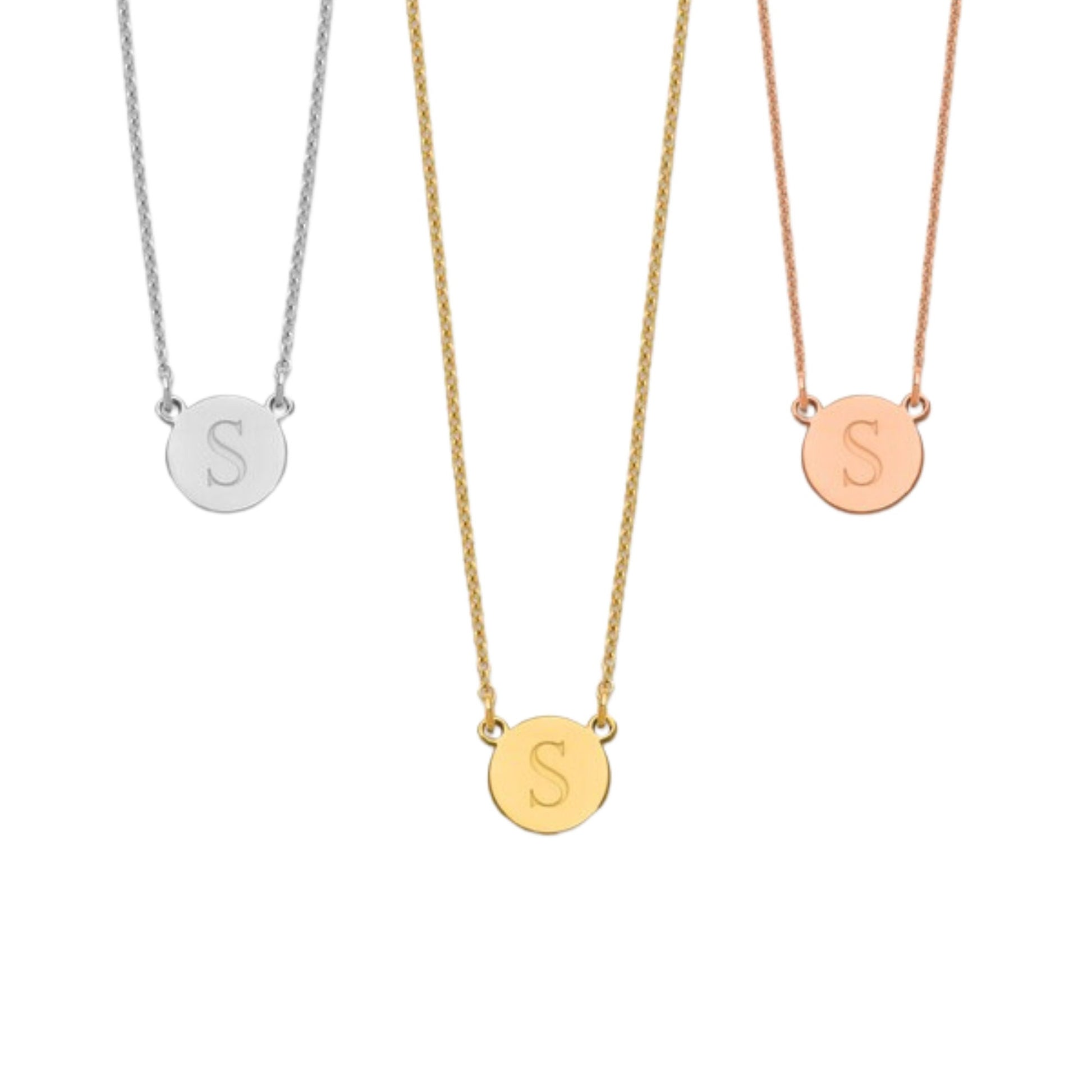 Custom Handmade Dainty Minimalist Initial Circle Block Letter Necklace - 16, 18 or 20 IN - Sterling Silver, 10K, 14K - Yellow, White, Rose