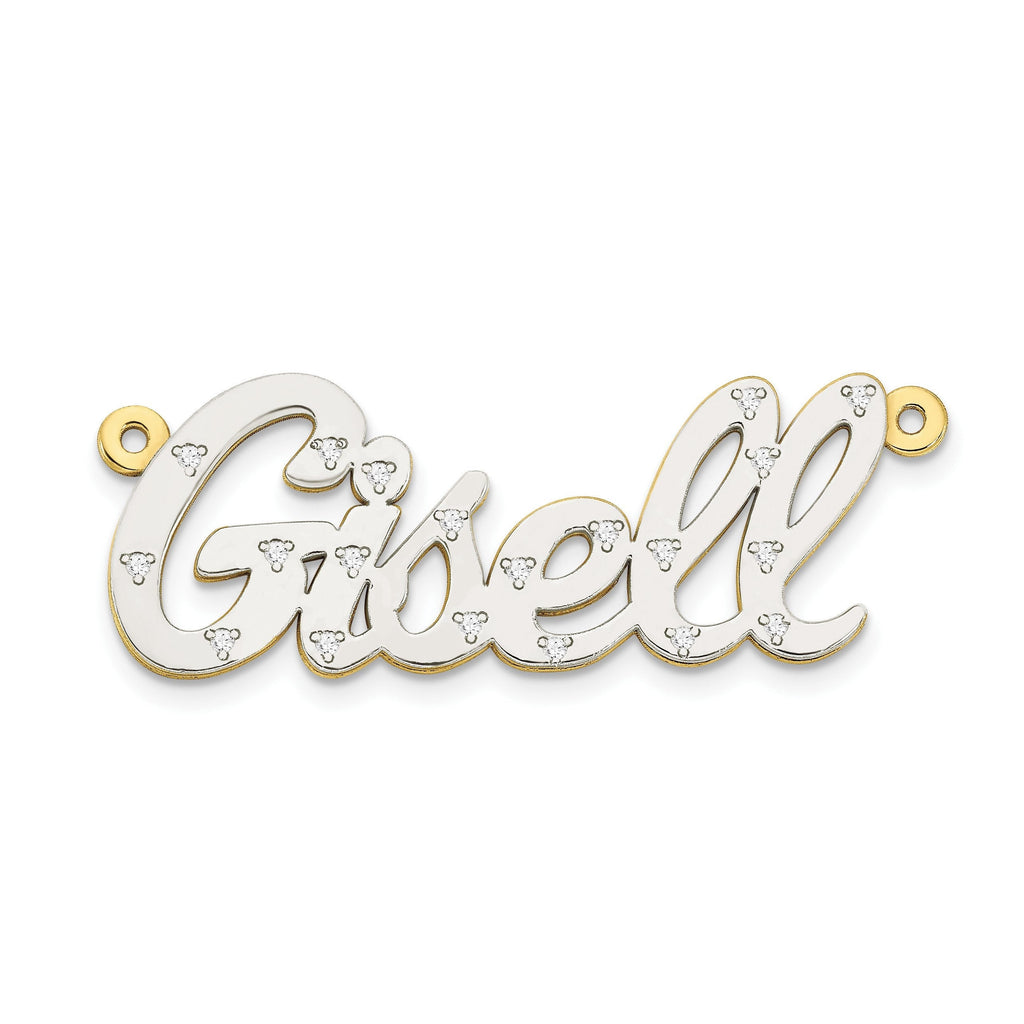Personalized Solid 3D 10k Two-Tone Gold and Diamond or 14k Two-Tone and Diamond Cursive Nameplate (up to 9 letters) Made to Order
