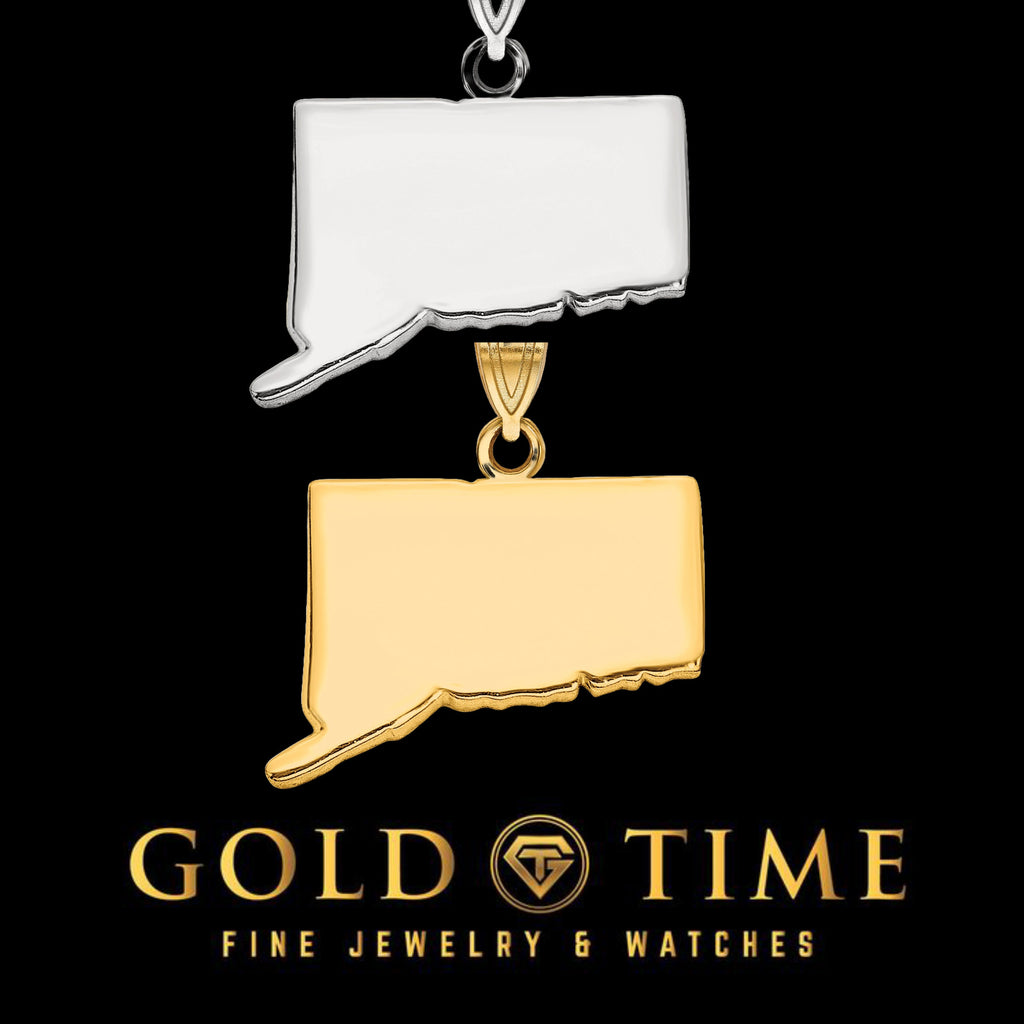 Personalized Connecticut Pendant Sterling Silver (Gold Plated/Silver) / 14k Gold (White/Yellow) w/ Laser Engraving - Front & Back