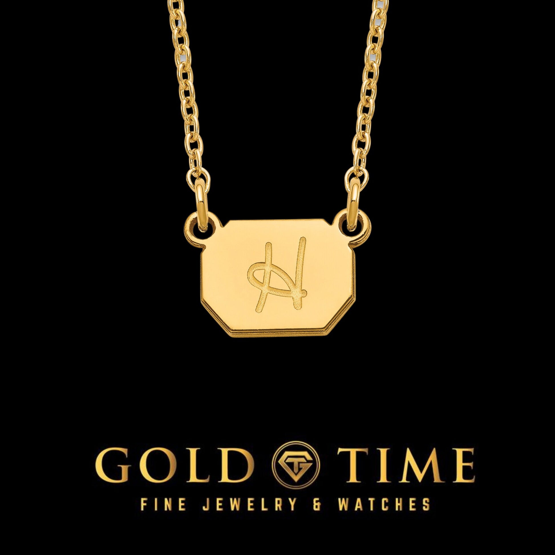 Cursive Initial Octagon Minimalist Dainty Pendant Necklace - 18 IN - Sterling Silver, 10K, 14K - Yellow, White, Rose