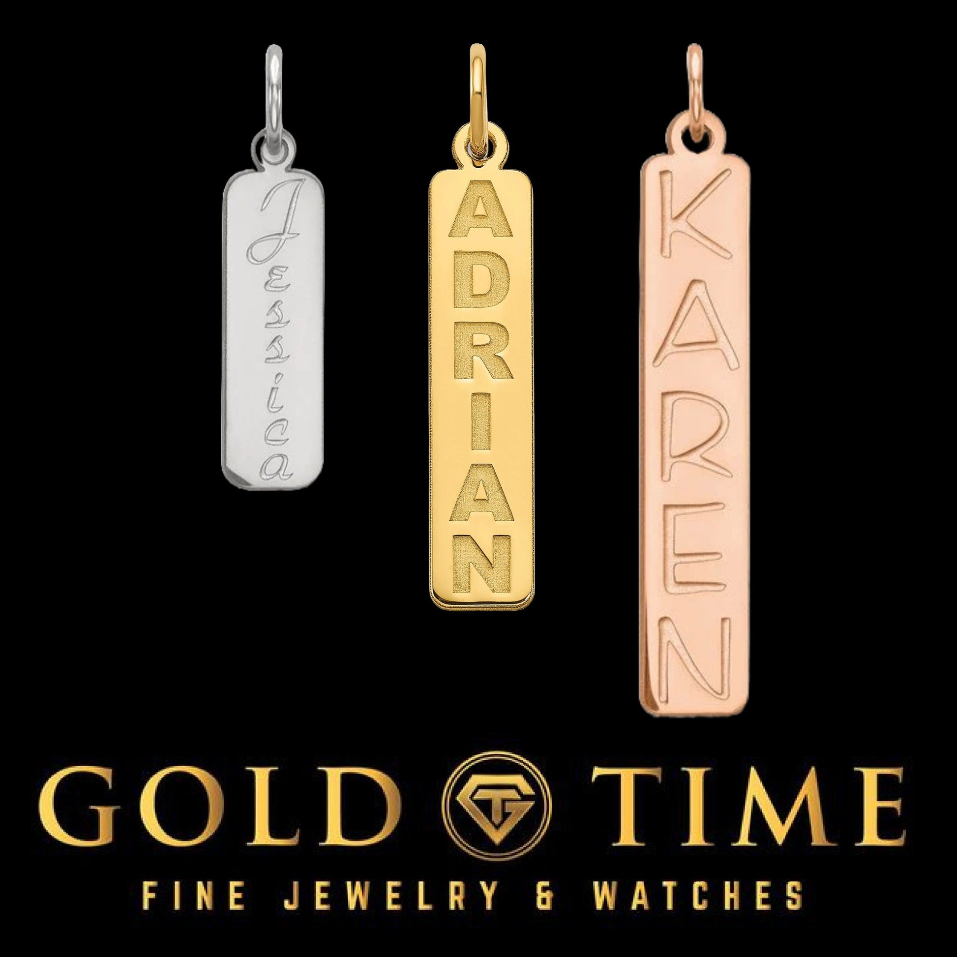 Engravable Personalized Solid 10k Gold, 14k Gold, or .925 Sterling Silver Rectangular with Curved Edges Bar Charm Pendant Nameplate