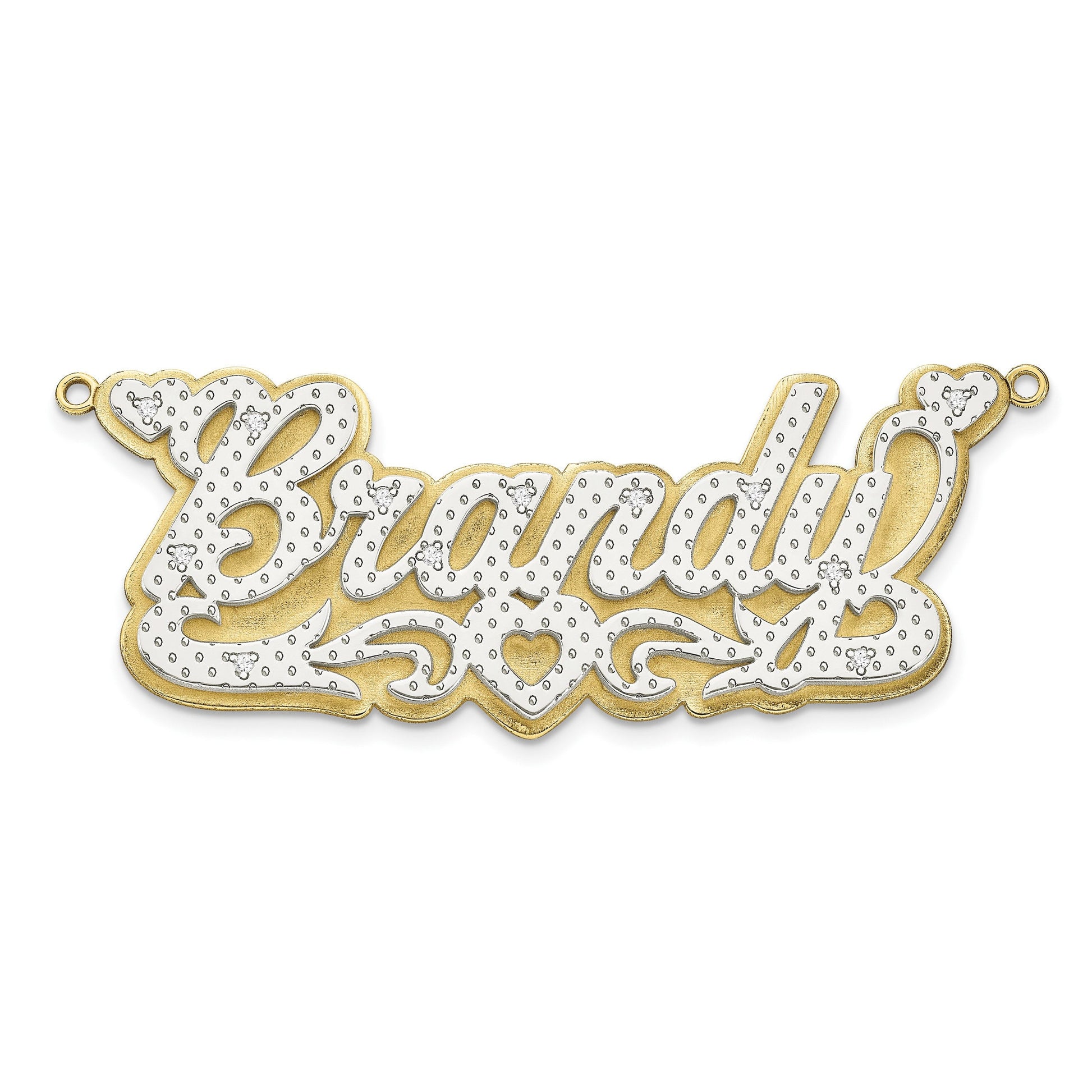 Custom 3D Name Plate Necklace in 10k or 14k Gold with Diamonds, Two-Tone Gold, Heart Design – Includes Gift Box – Made to Order