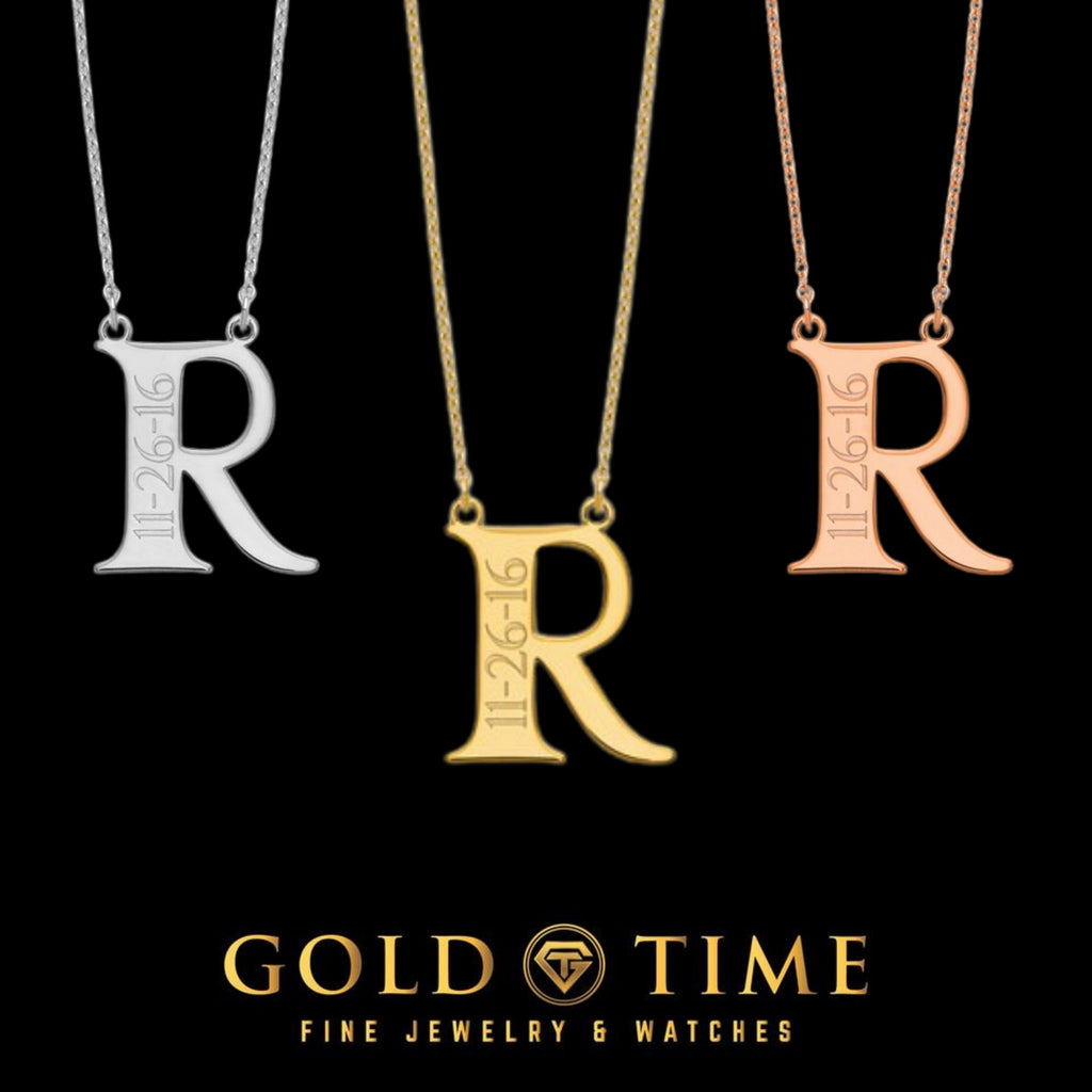 Custom Handmade Dainty Minimalist Capital Letter and Date Necklace - 16, 18 or 20 IN - Sterling Silver, 10K, 14K Gold - Yellow, White, Rose