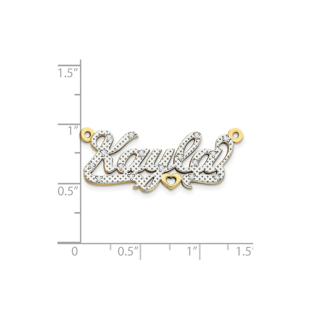Personalized Solid 10k Two-Tone Gold and Diamond or 14k Two-Tone and Diamond Cursive Nameplate w/ Hearts (up to 9 letters) Made to Order