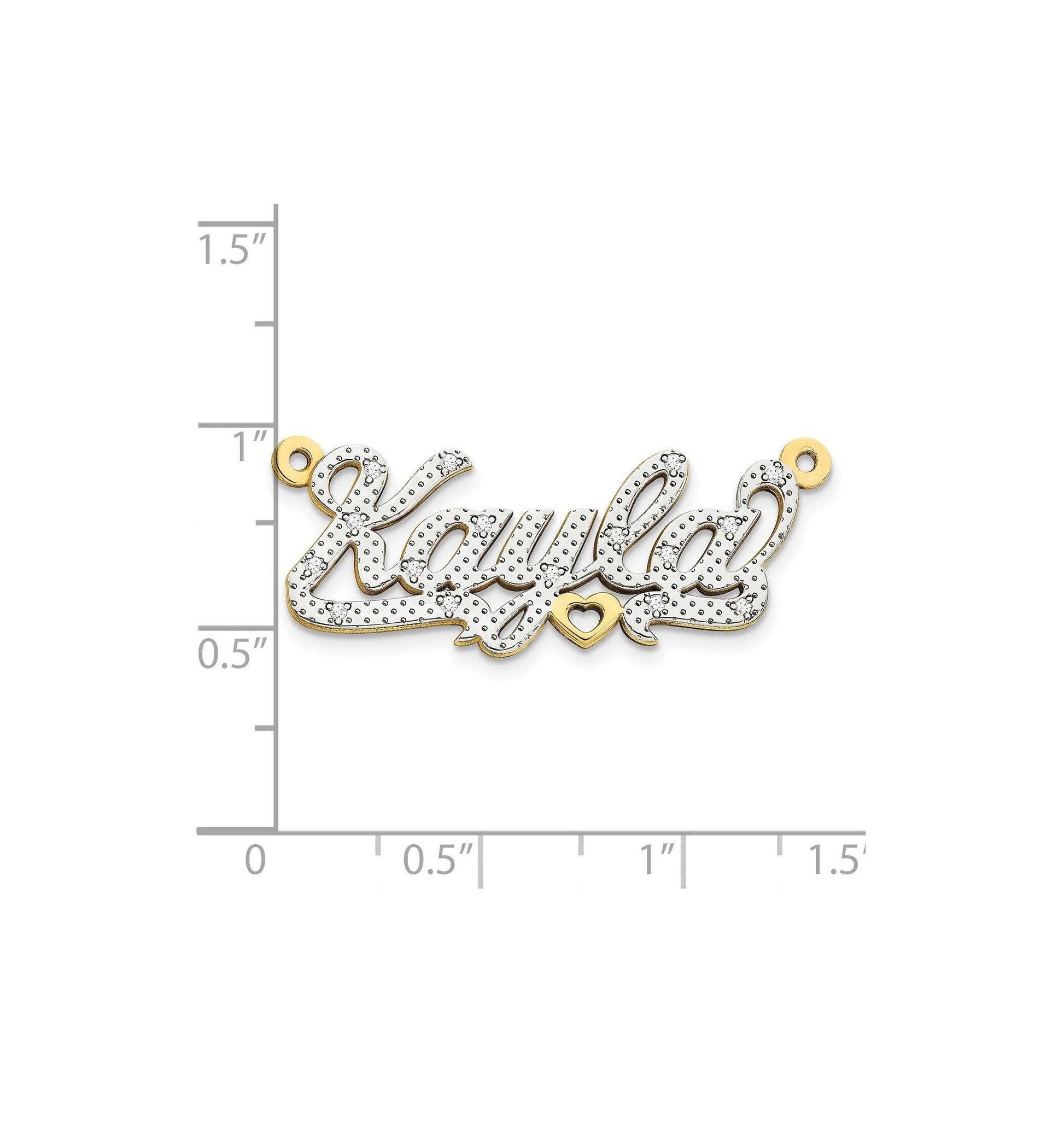 Personalized Solid 10k Two-Tone Gold and Diamond or 14k Two-Tone and Diamond Cursive Nameplate w/ Hearts (up to 9 letters) Made to Order
