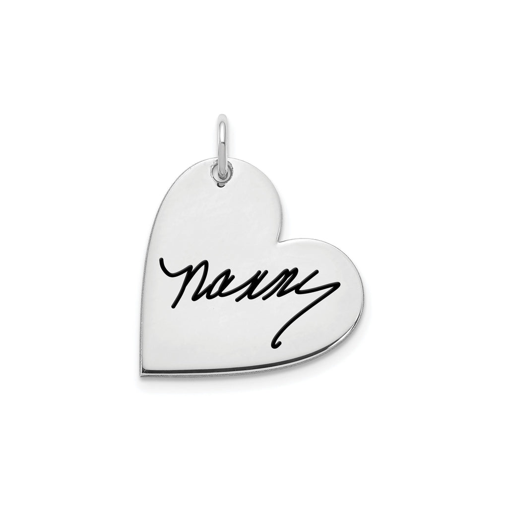 Engraved Signature Heart Nameplate Charm Pendant- Solid 10k Gold, 14k Gold, or .925 Sterling Silver -