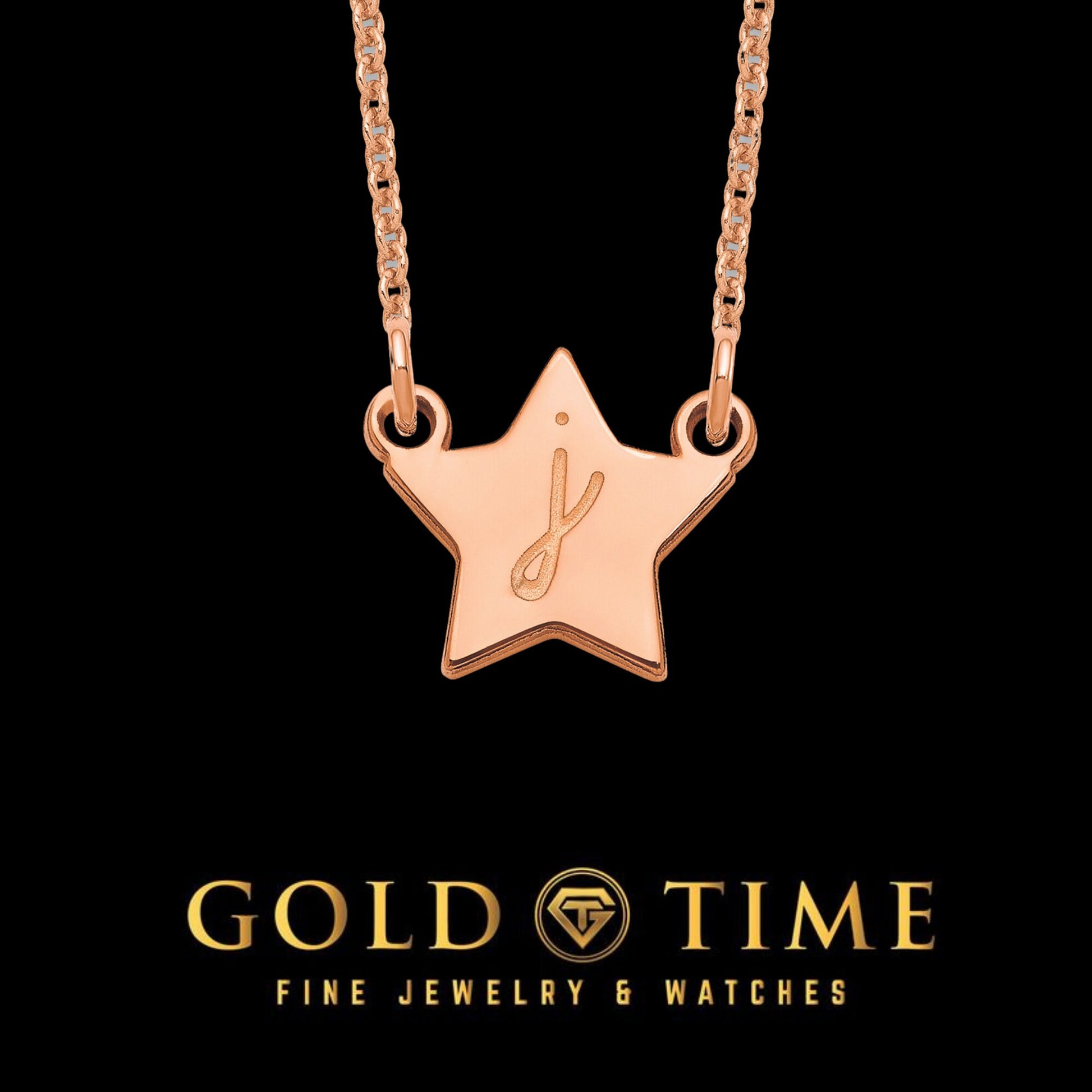 Star Script Initial Pendant Necklace Dainty Minimalist - 18 Inches- Sterling Silver, 10K, 14K Gold - Yellow, White, Rose