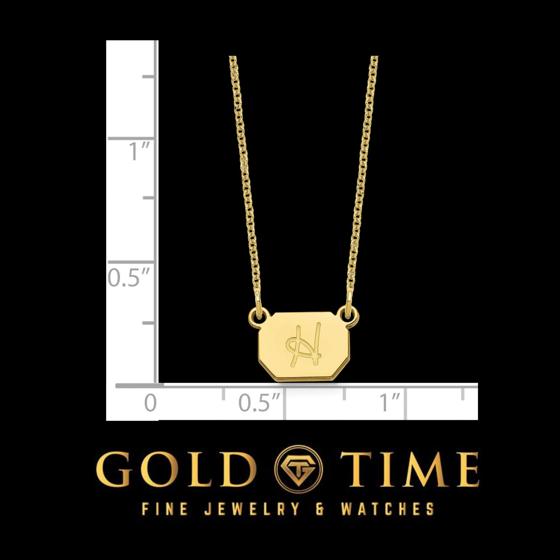 Cursive Initial Octagon Minimalist Dainty Pendant Necklace - 18 IN - Sterling Silver, 10K, 14K - Yellow, White, Rose