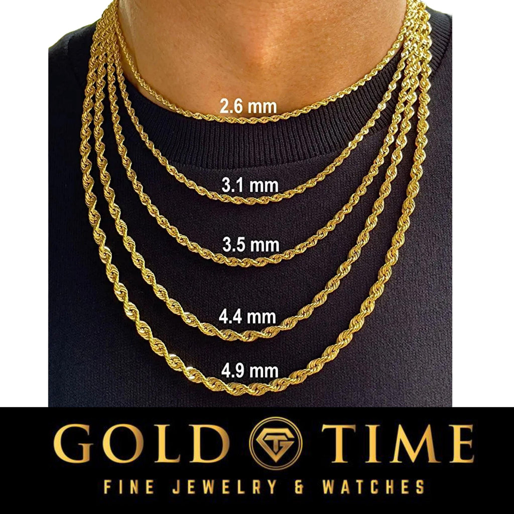 14k Solid Yellow Gold Diamond-Cut Rope Chains - 14 inches to 36 inches - 1.5 mm to 6 mm