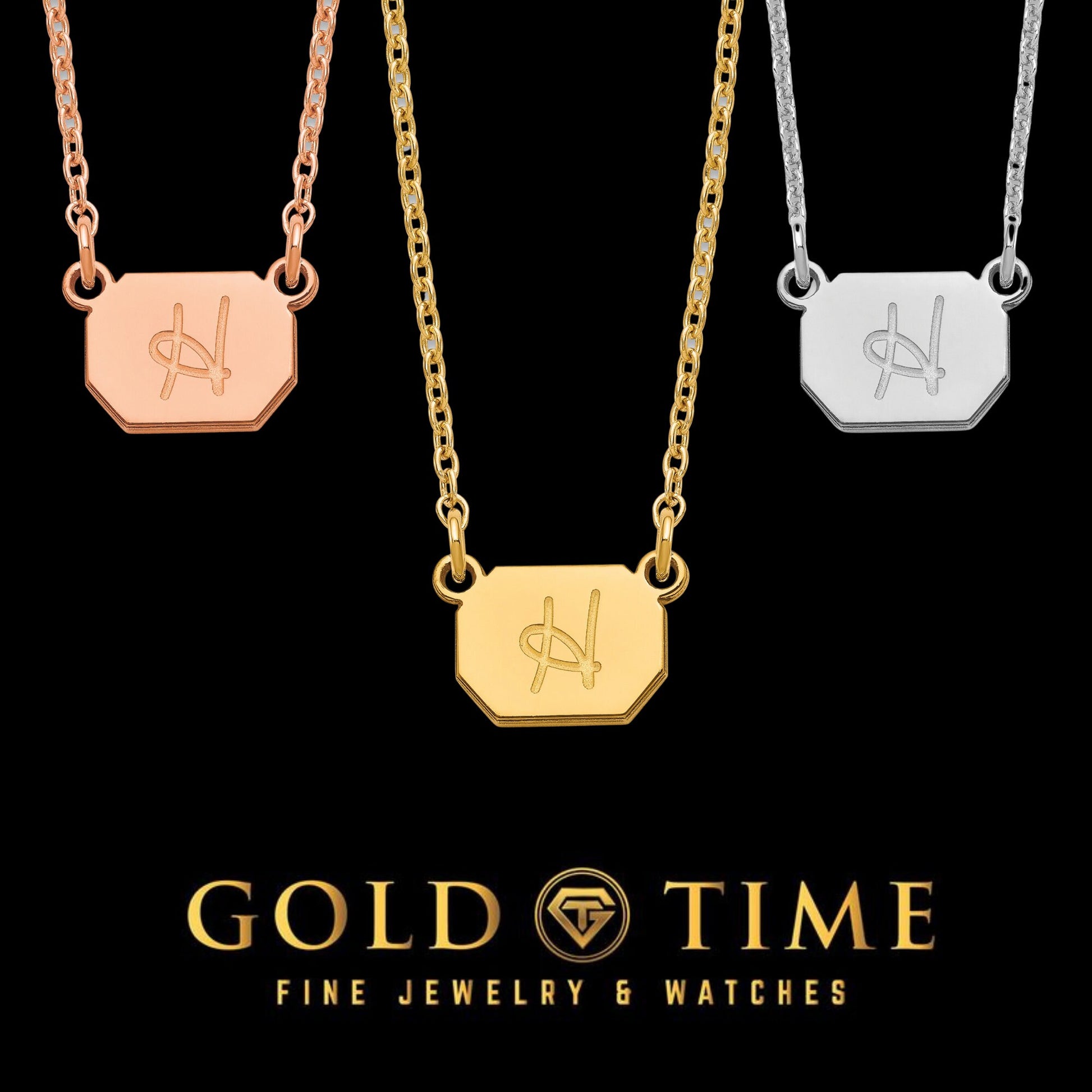 Cursive Initial Octagon Minimalist Dainty Pendant Necklace - 18 IN - Sterling Silver, 10K, 14K - Yellow, White, Rose