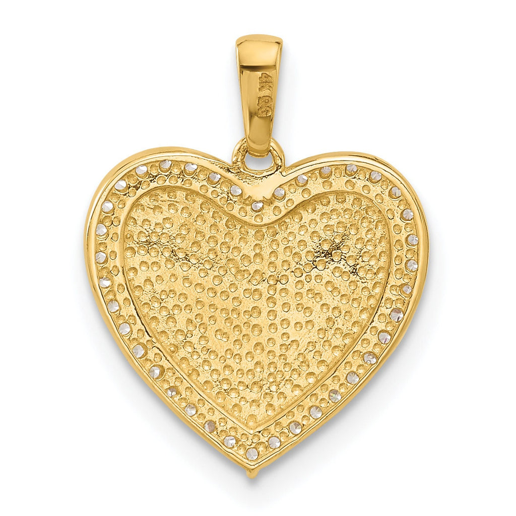 14K Yellow Gold and Cubic Zirconia Engravable Heart Pendant, 18.5mm Length, 14.5mm Width – Polished Finish – Gift Box Included