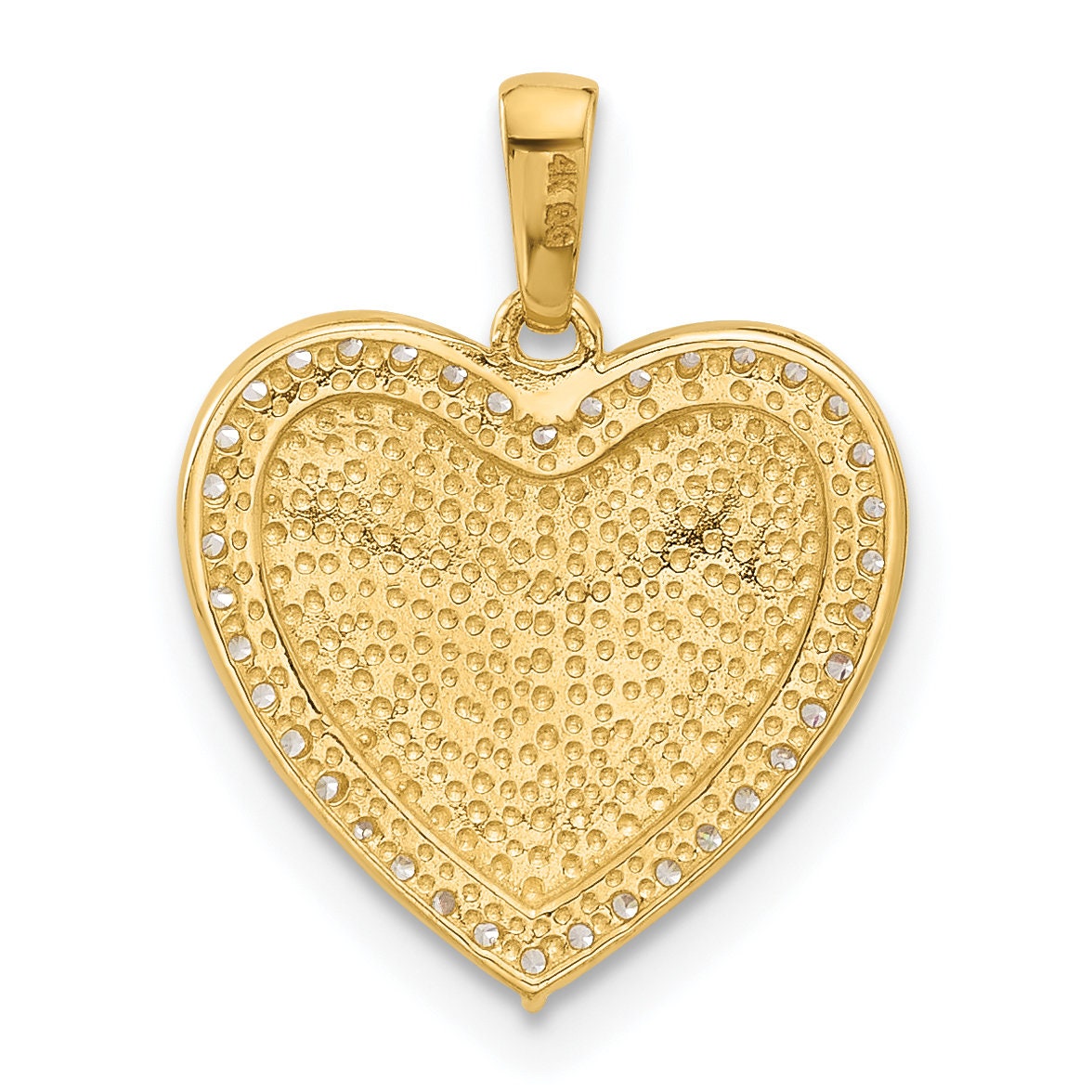 14K Yellow Gold and Cubic Zirconia Engravable Heart Pendant, 18.5mm Length, 14.5mm Width – Polished Finish – Gift Box Included