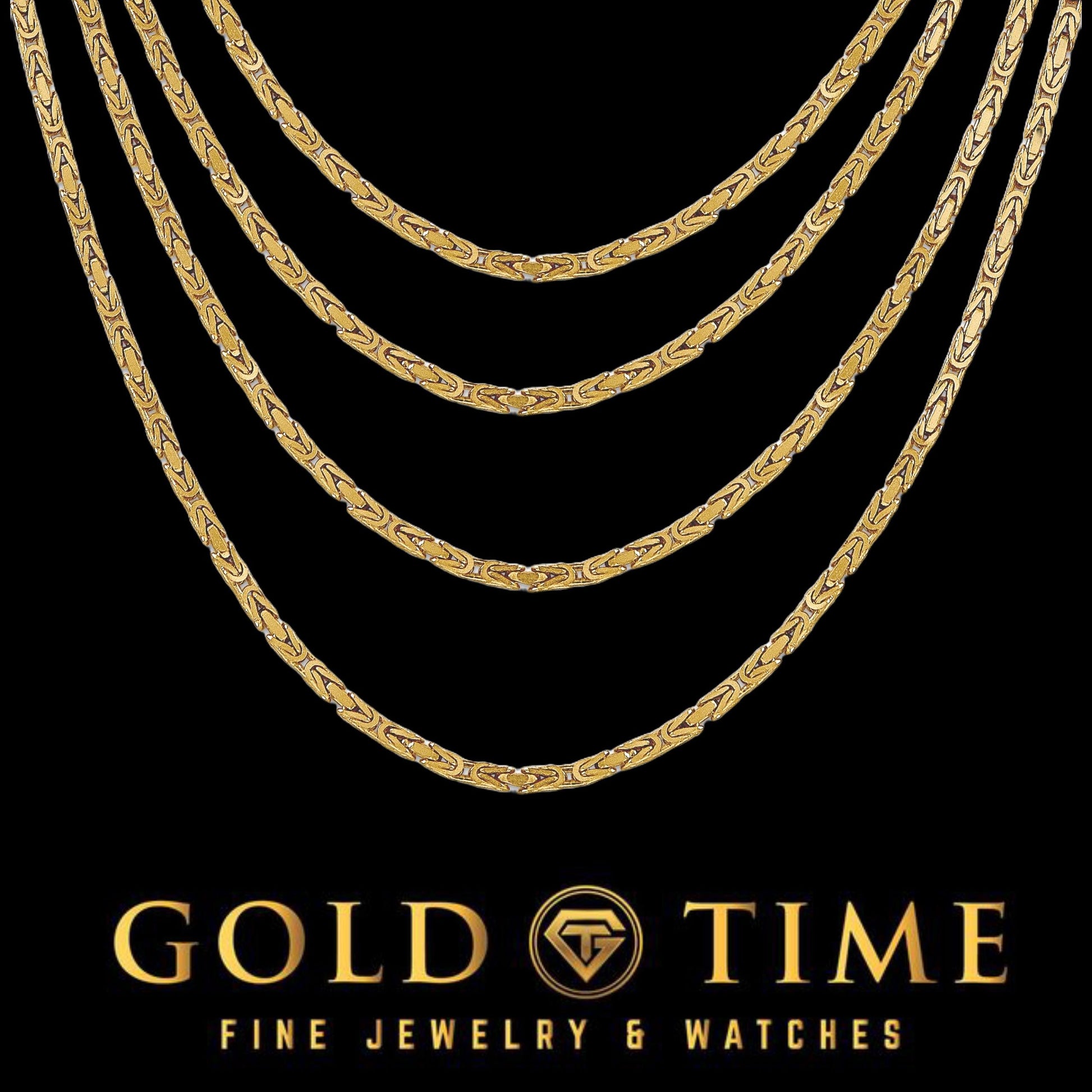 10k Solid Yellow Gold 4 mm Byzantine Chain Necklace and Bracelet- Available in multiple lengths