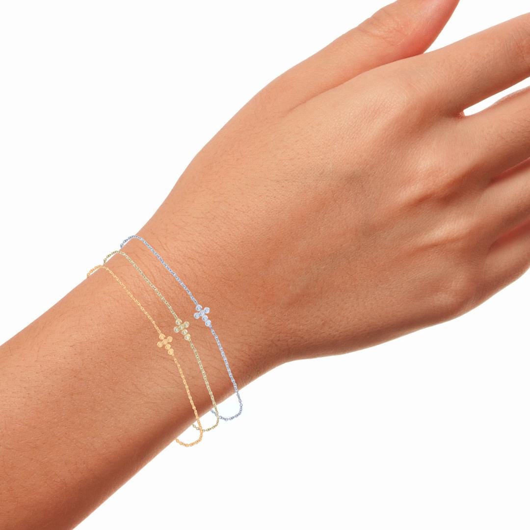 Diamond Cross Bracelet - Sterling Silver, Gold Plated Silver, or Rose Plated Silver - Elegant & Meaningful Jewelry Gift