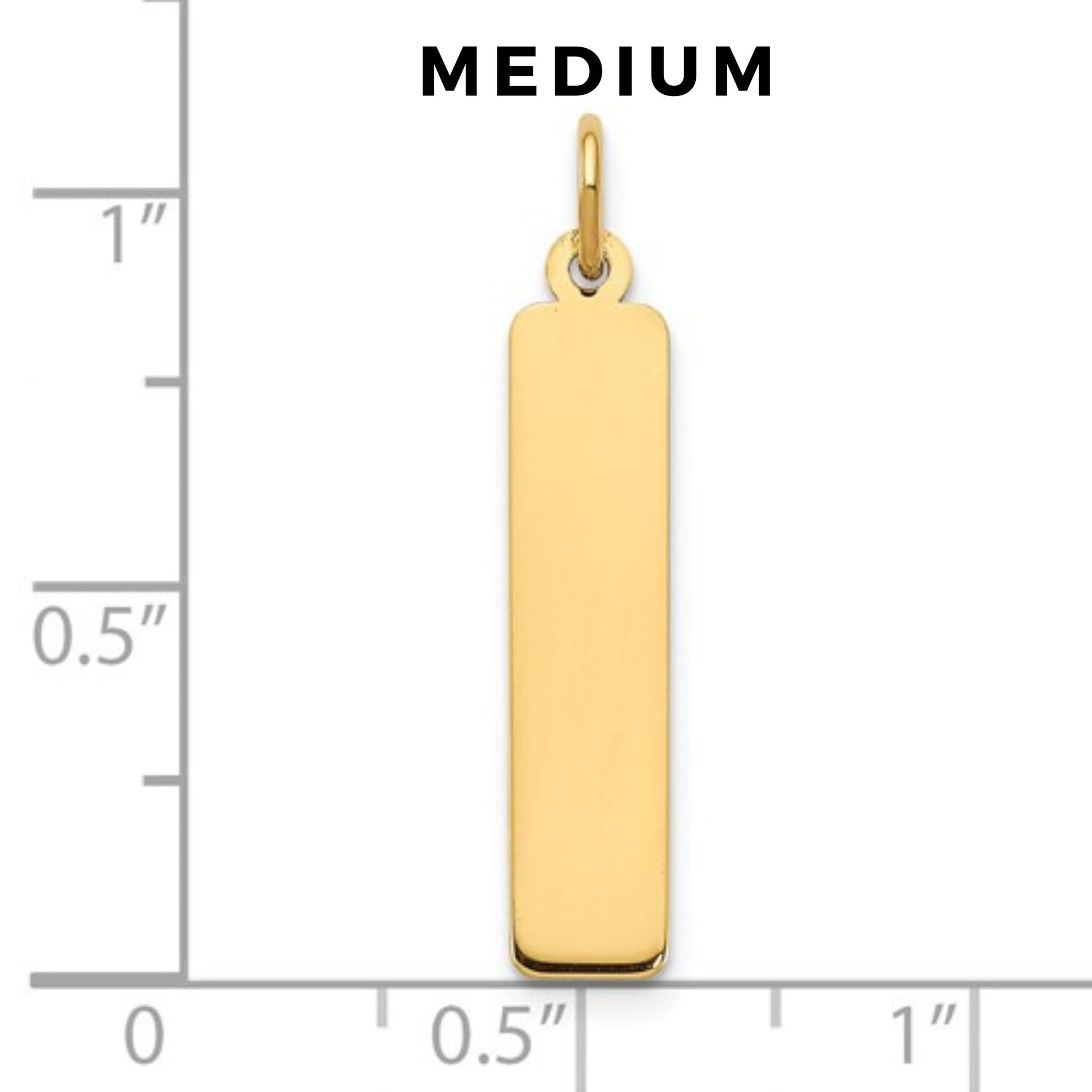 Engravable Personalized Solid 10k Gold, 14k Gold, or .925 Sterling Silver Rectangular with Curved Edges Bar Charm Pendant Nameplate