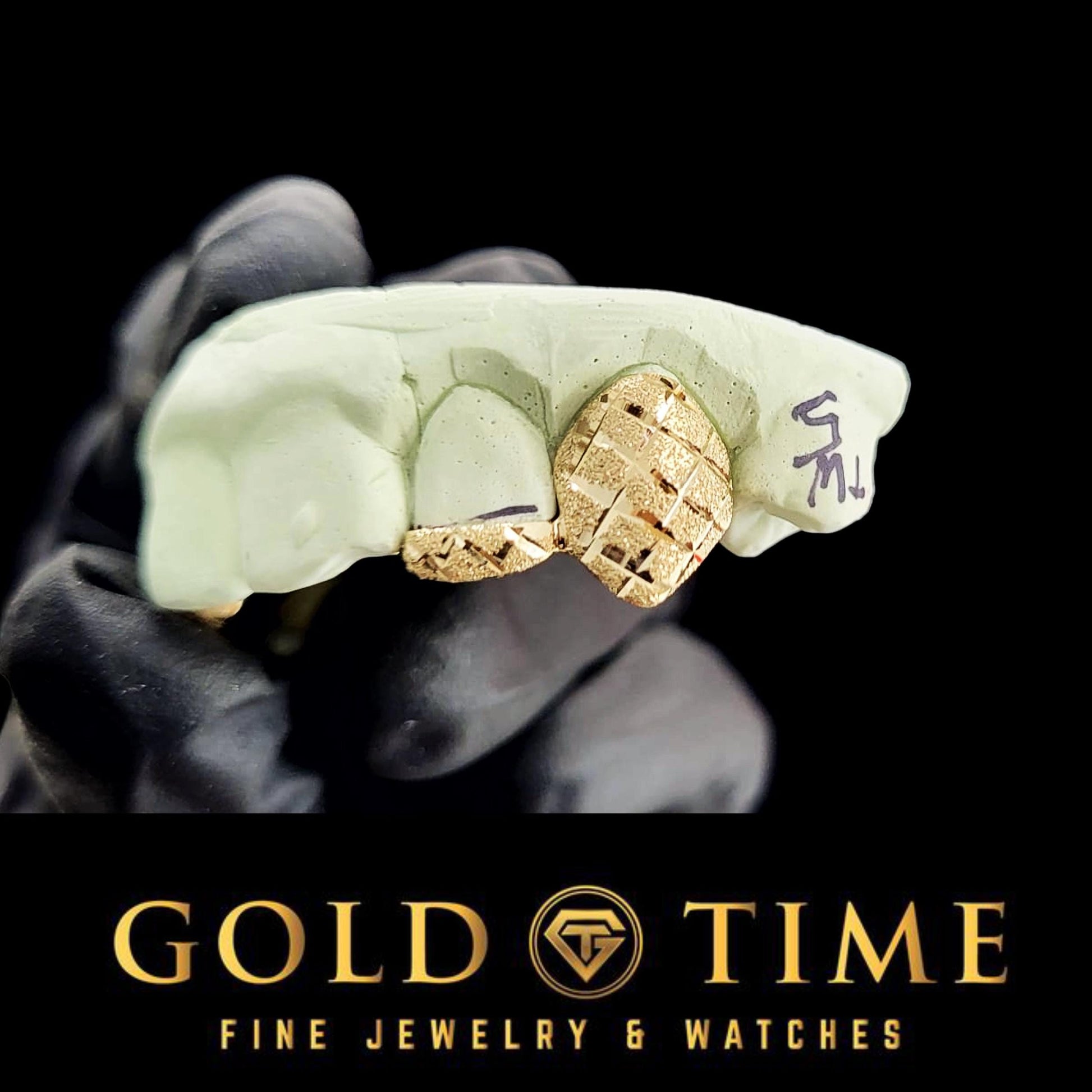 Custom Grillz Double Cap Canine Fang & Incisor Tip w/ Trillion Cuts and Diamond Dust - Silver, 10K, 14K Gold- Yellow, White, Rose - 2 Teeth