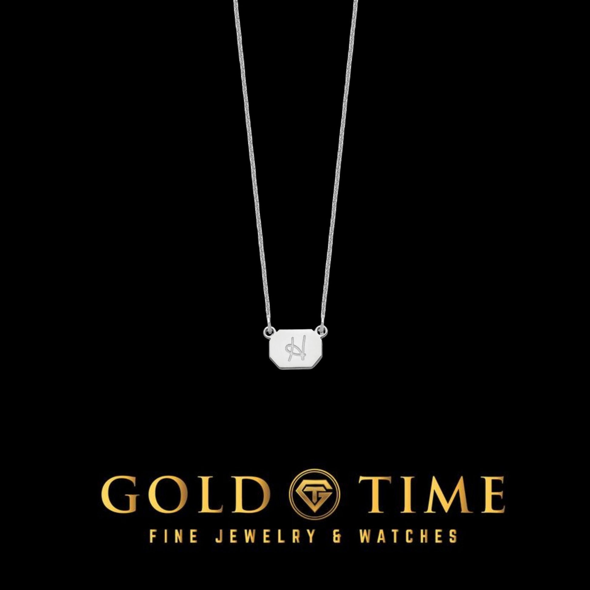 Cursive Initial Octagon Minimalist Dainty Pendant Necklace - 18 IN - Sterling Silver, 10K, 14K - Yellow, White, Rose