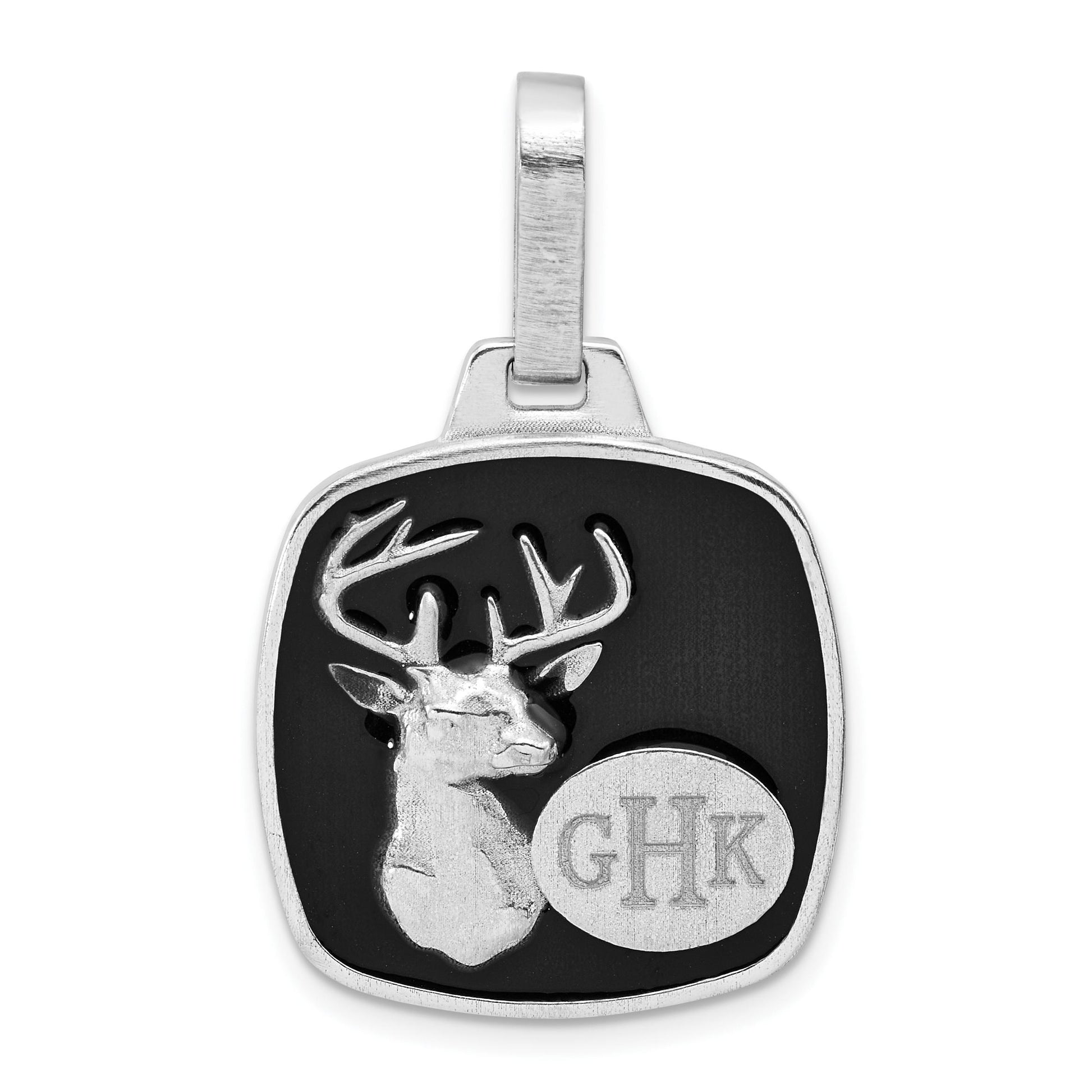 Personalized Sterling Silver Deer Monogram Pendant with Black Epoxy