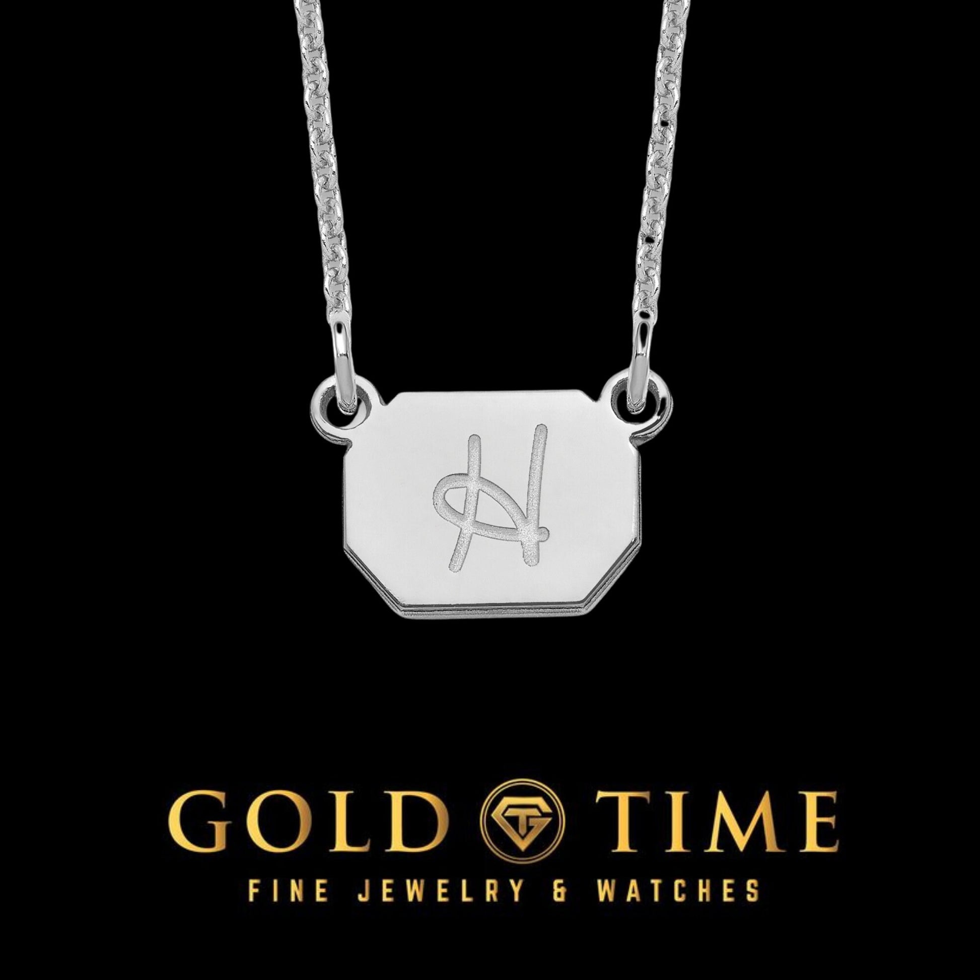 Cursive Initial Octagon Minimalist Dainty Pendant Necklace - 18 IN - Sterling Silver, 10K, 14K - Yellow, White, Rose