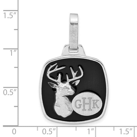 Personalized Sterling Silver Deer Monogram Pendant with Black Epoxy