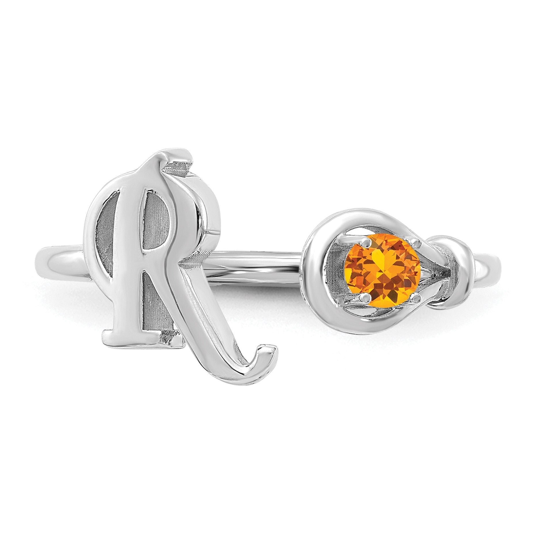 Sterling Silver Initial Letter Ring with Crystal Birthstone - Minimalist Elegant Handmade