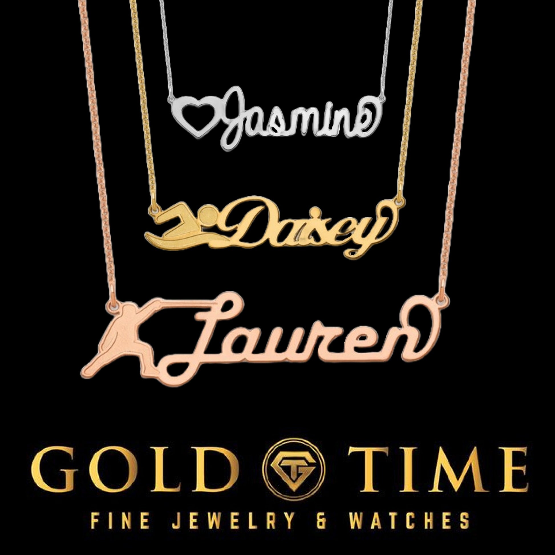 Customized Image and Name Necklace - Sterling Silver, 10K, 14K Gold - Sports, Love, Romance, Faith, Music, Animals, Teddy, Butterfly, Shapes