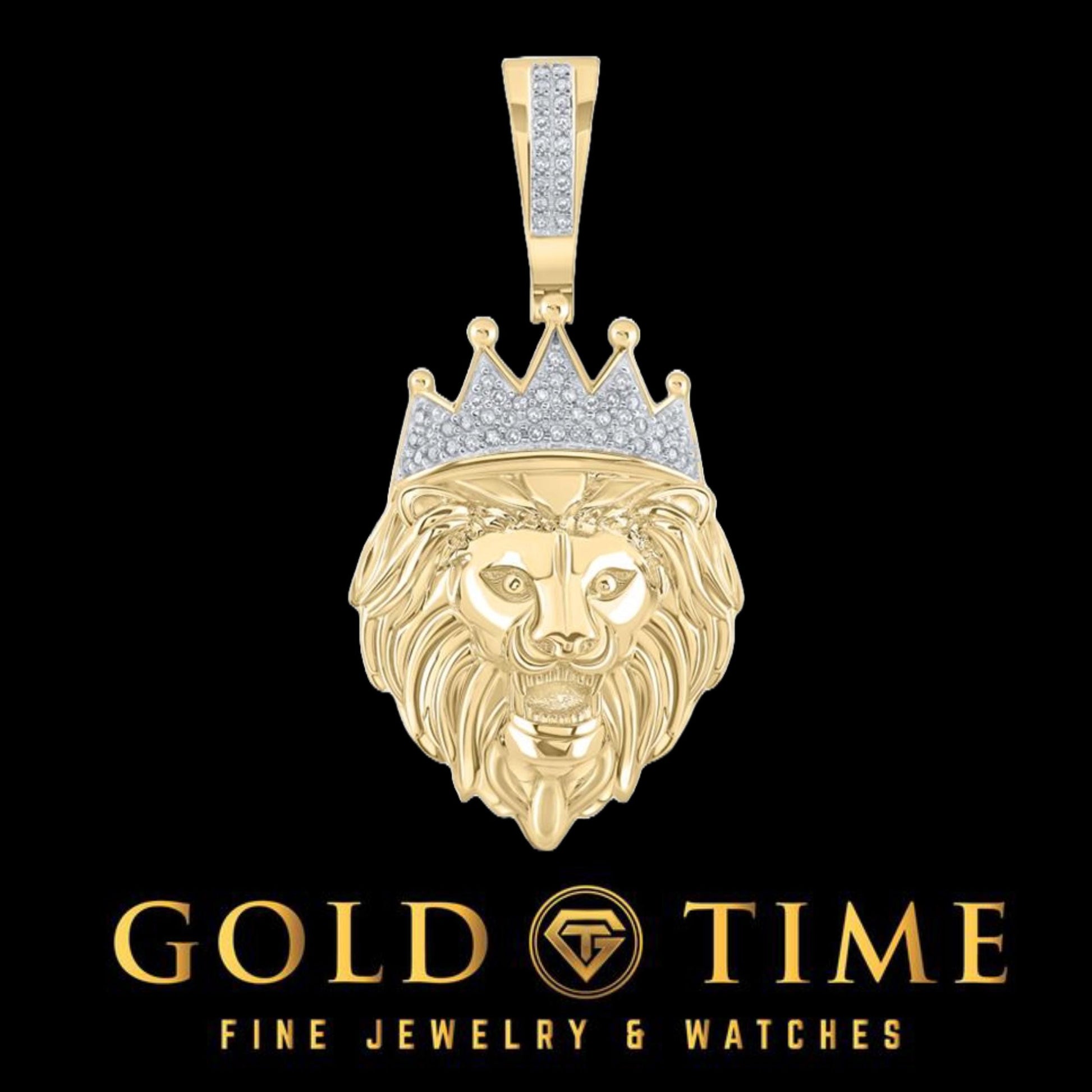 10K Yellow Gold Diamond Lion Pendant – King of the Jungle, 1/6 CTW Diamonds, Prong-Set, Animal Jewelry - Symbol of Strength and Courage