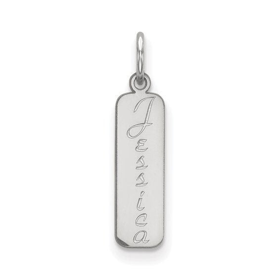 Engravable Personalized Solid 10k Gold, 14k Gold, or .925 Sterling Silver Rectangular with Curved Edges Bar Charm Pendant Nameplate