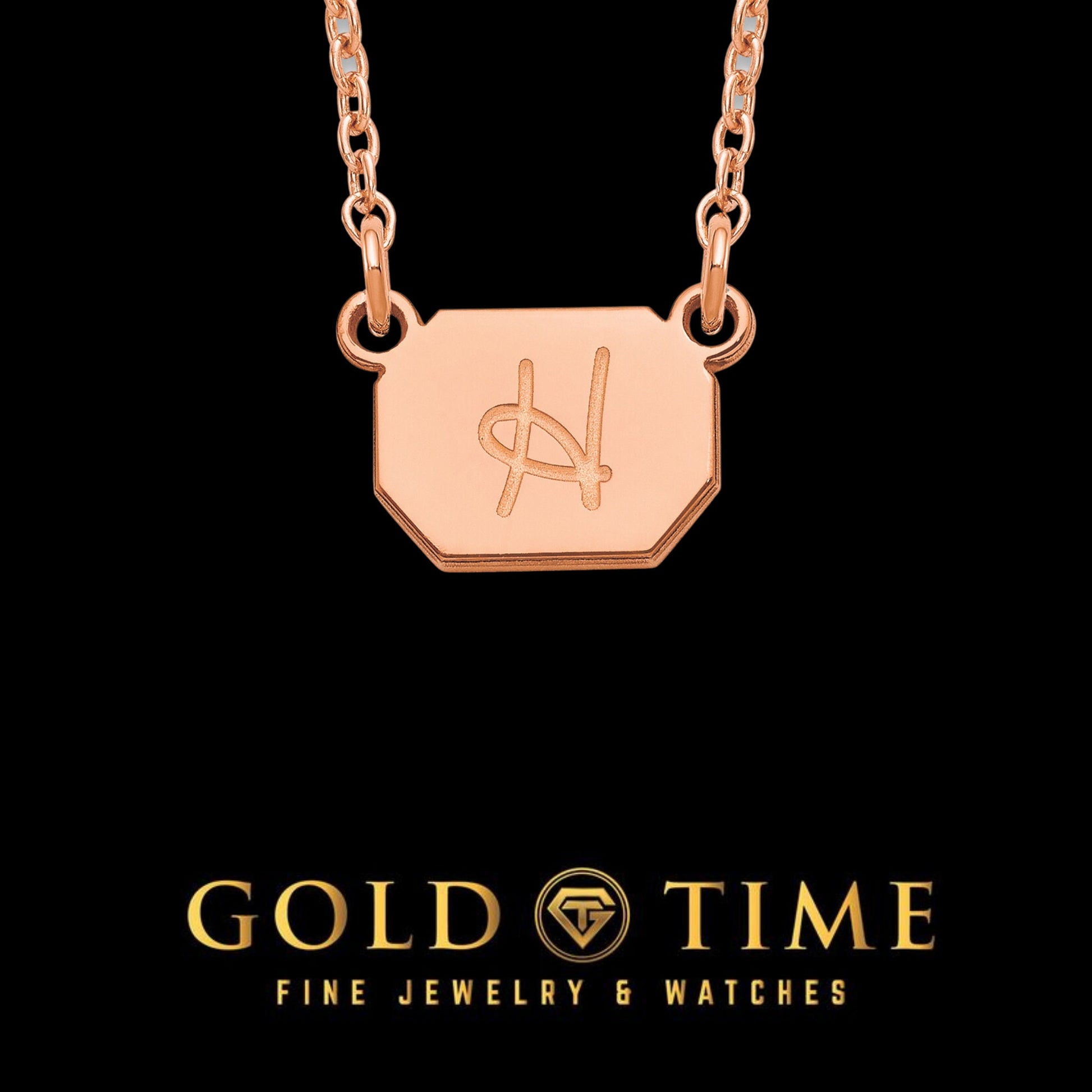 Cursive Initial Octagon Minimalist Dainty Pendant Necklace - 18 IN - Sterling Silver, 10K, 14K - Yellow, White, Rose