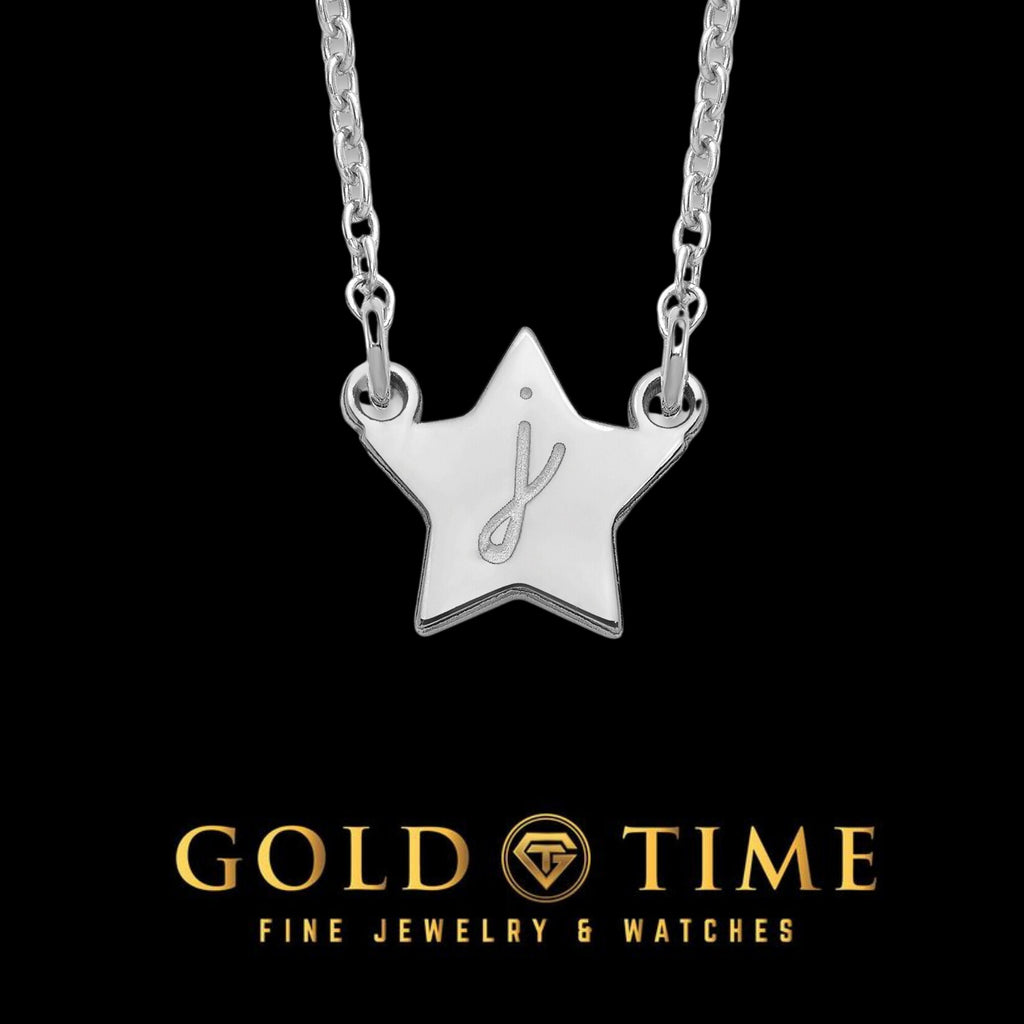 Star Script Initial Pendant Necklace Dainty Minimalist - 18 Inches- Sterling Silver, 10K, 14K Gold - Yellow, White, Rose
