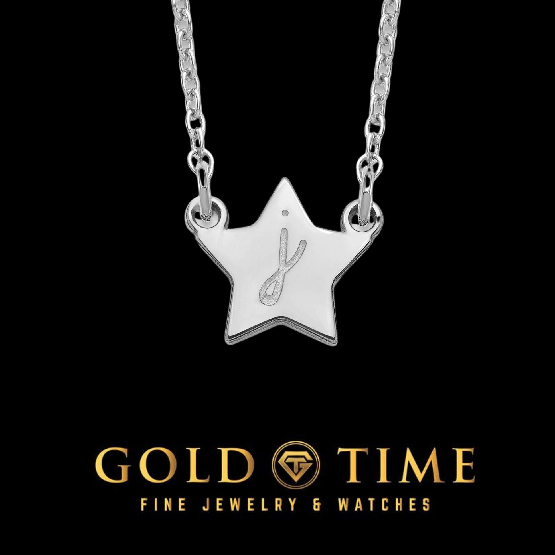 Star Script Initial Pendant Necklace Dainty Minimalist - 18 Inches- Sterling Silver, 10K, 14K Gold - Yellow, White, Rose